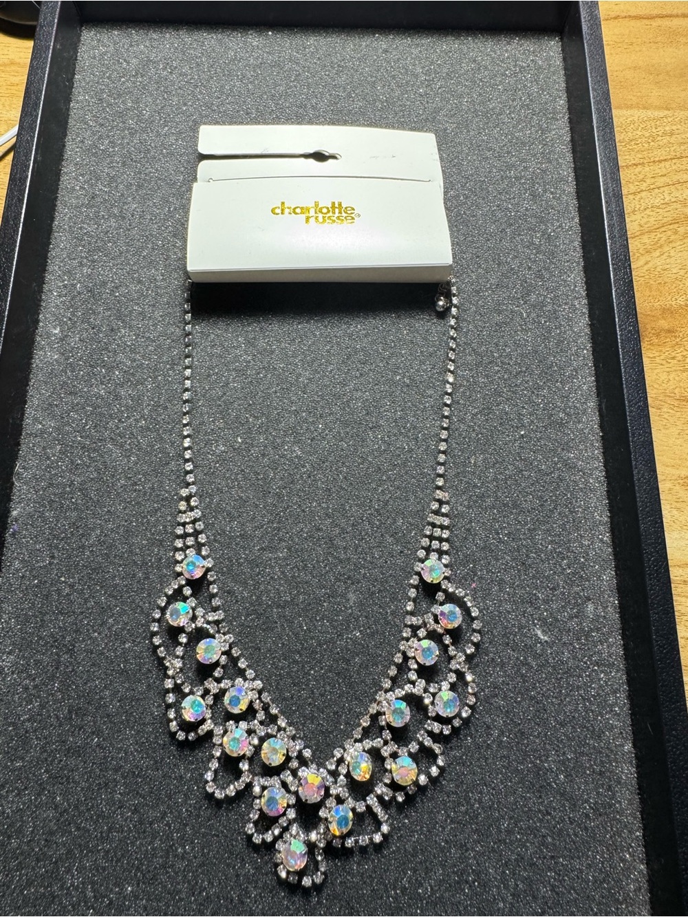 Charlotte Russe Silver Crystal Statement Necklace - Aurora Borealis Accents
